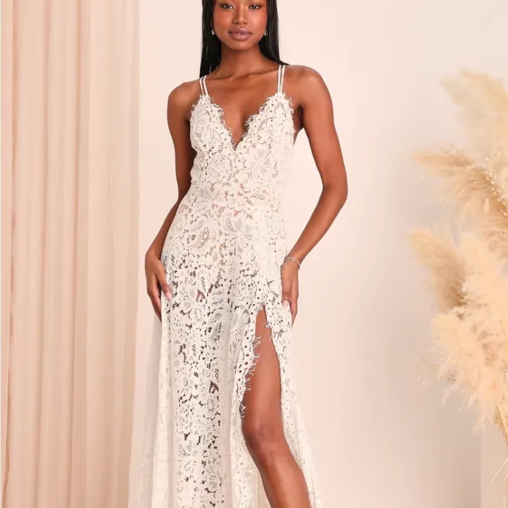 Love of Details White Lace Maxi Dress, Elegant Lace Cream Dress